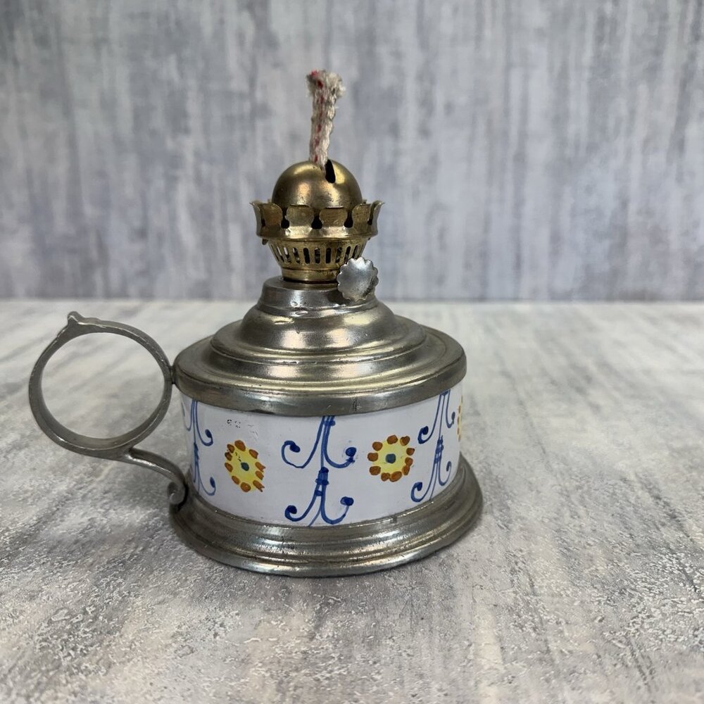 Cosi Tabellini Pewter Ceramic Kerosene Lamp Italy Vintage Rare